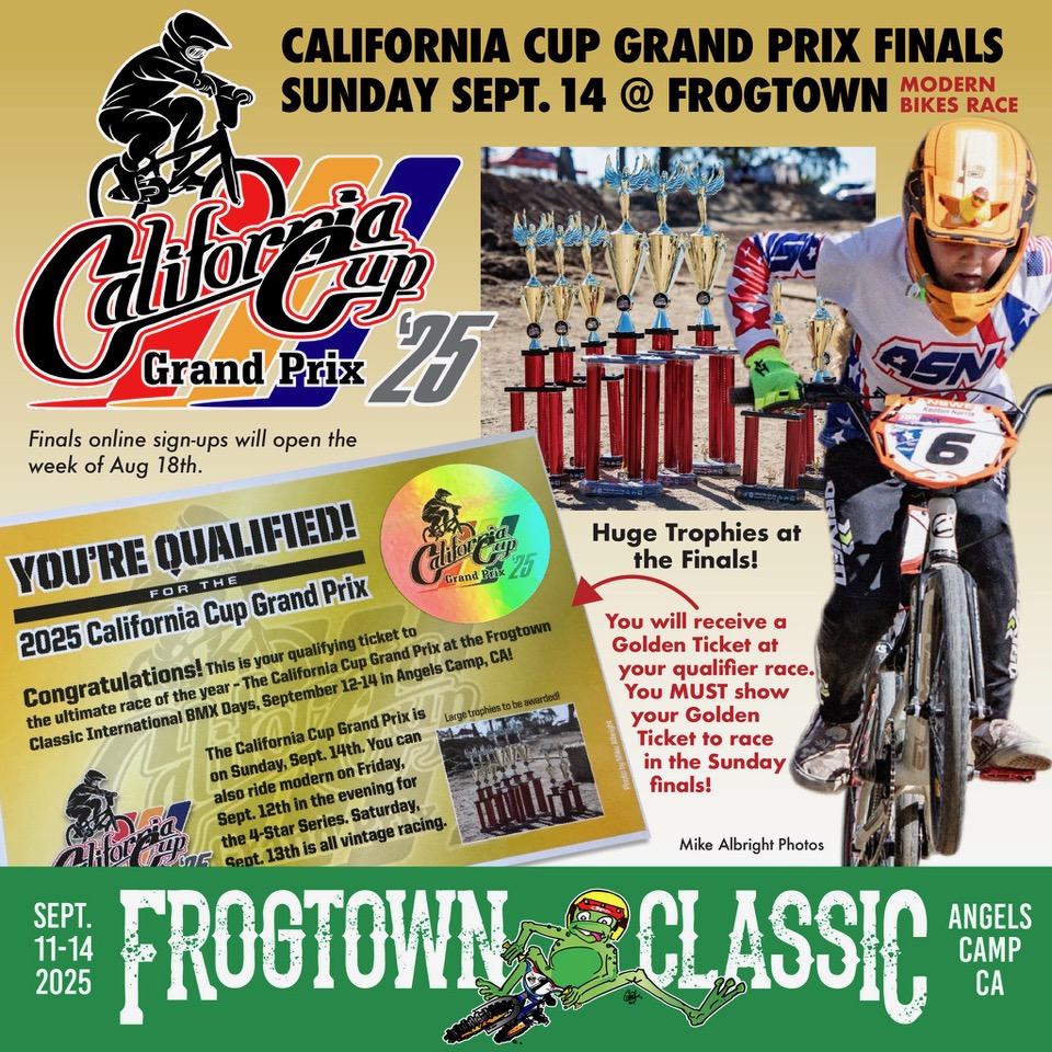 California Cup Grand Prix Finals flyer — modern bikes race, Golden Ticket required